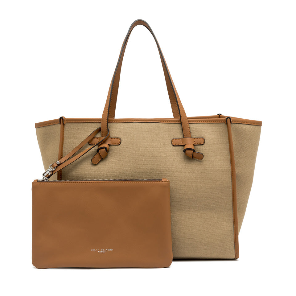 MARCELLA CABAS COTON CAPPUCCINO-BRICK RED-CARAME