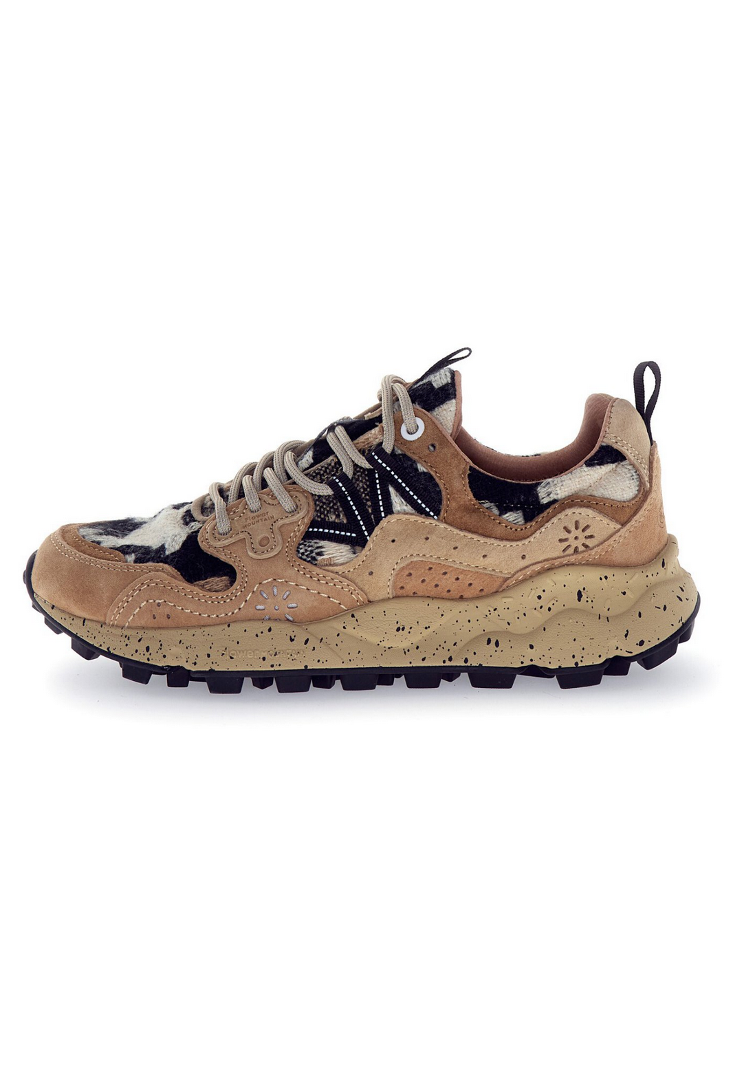 YAMANO 3 WOMAN SUEDE/WOOLEN KNITTING BRAIDS CHEQUES MUD-LIGHT BROWN-BLACK