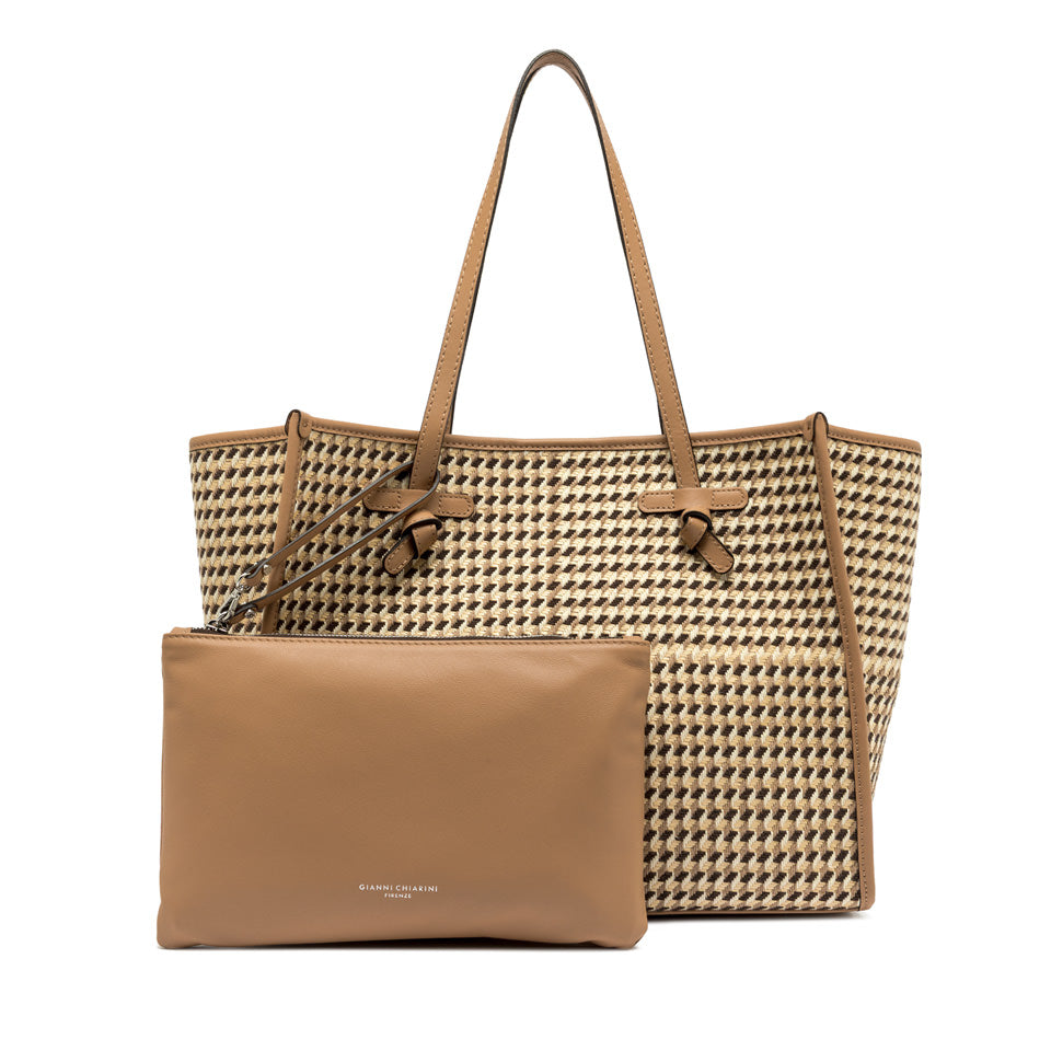 BROWN HOUNDSTOOTH TOTE BAG
