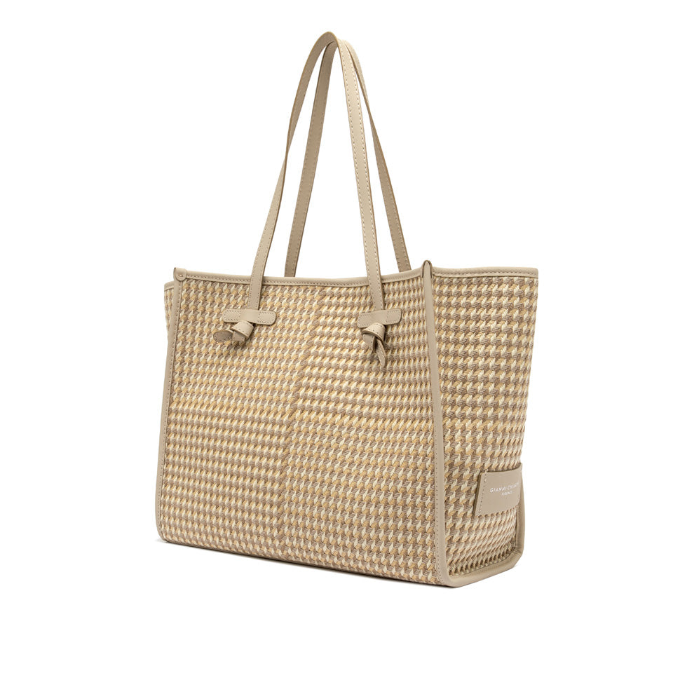 WHITE HOUNDSTOOTH TOTE BAG