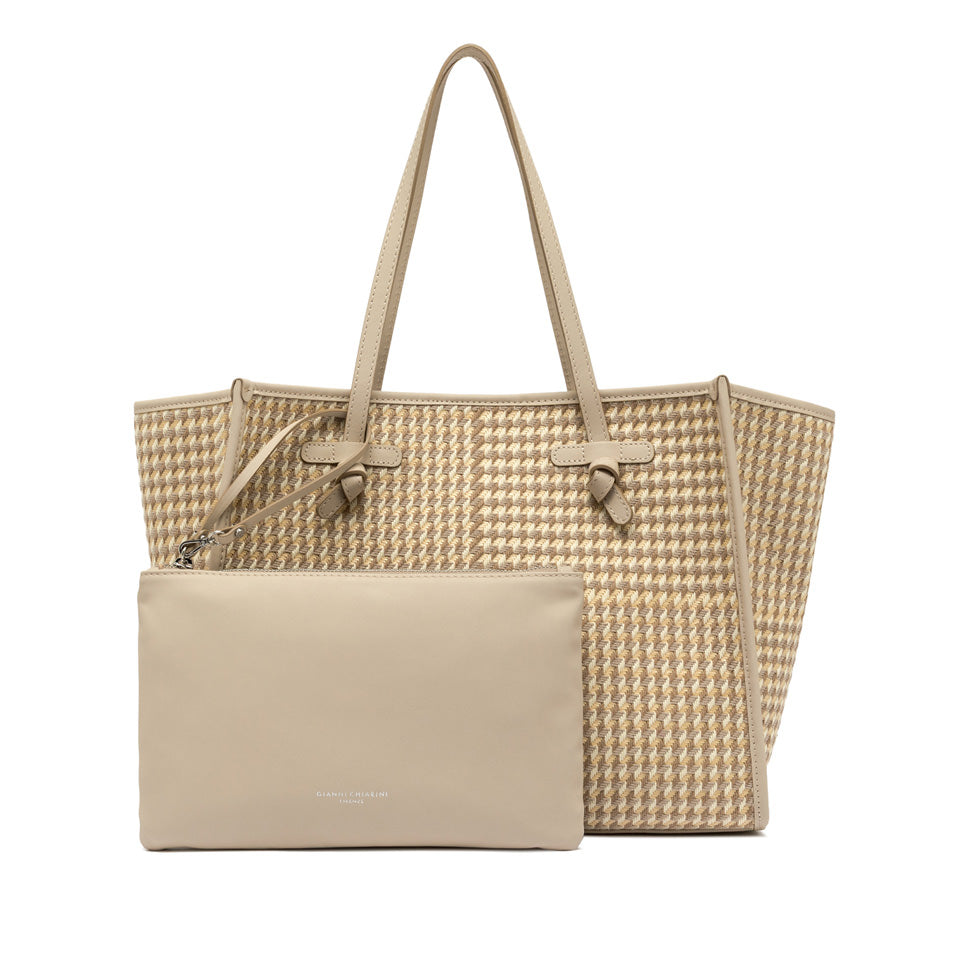 WHITE HOUNDSTOOTH TOTE BAG