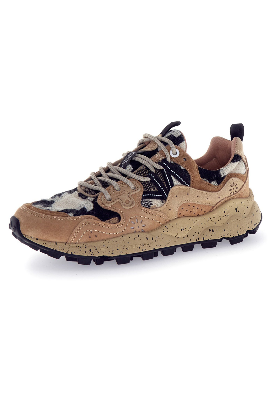 YAMANO 3 WOMAN SUEDE/WOOLEN KNITTING BRAIDS CHEQUES MUD-LIGHT BROWN-BLACK