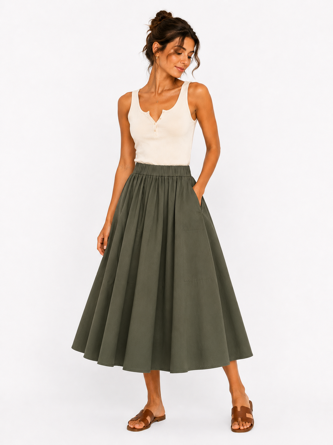 LONG CLASSIC KHAKI SKIRT