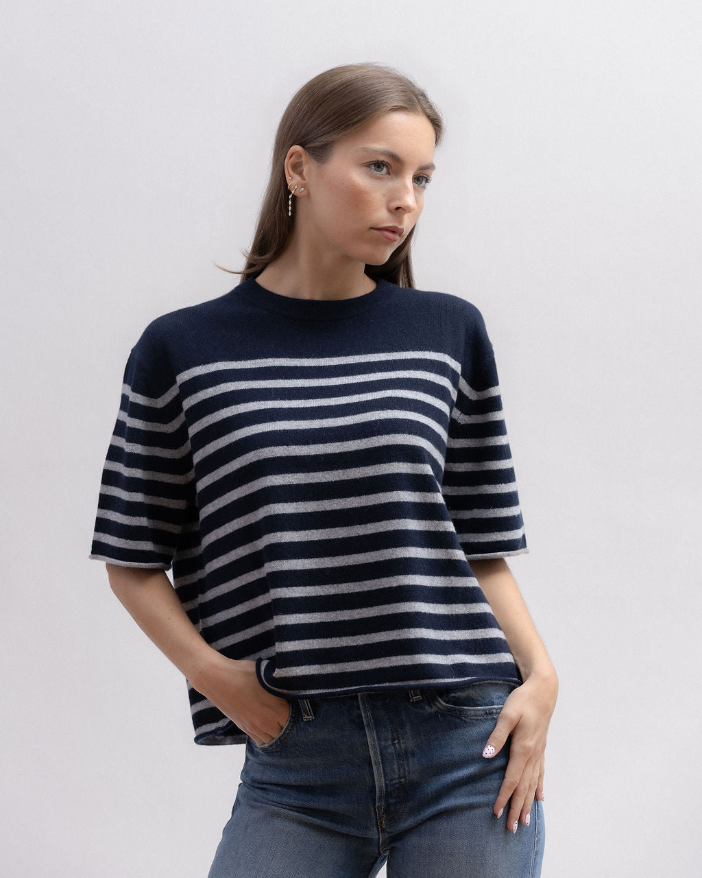 Pull MC col rond L NEW NAVY + GREY PEARL