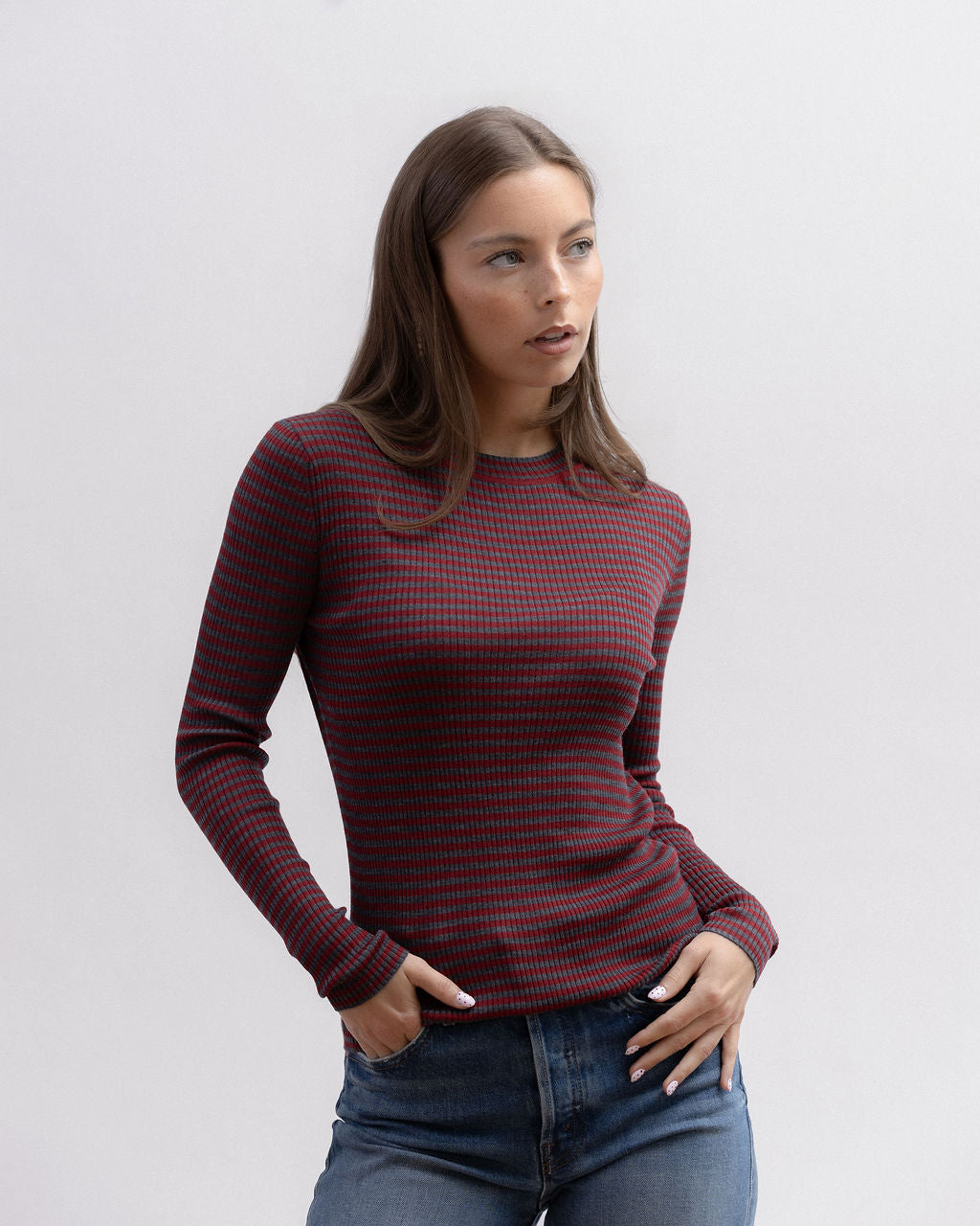 Pull fin ML DARK GREY + WINE