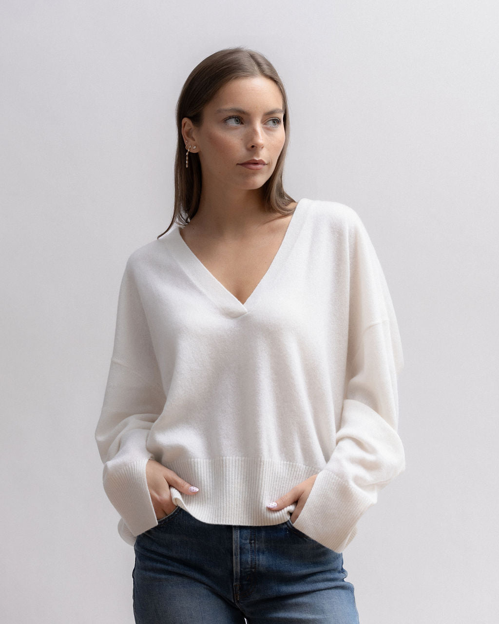 Pull Gros col V LILY ECRU
